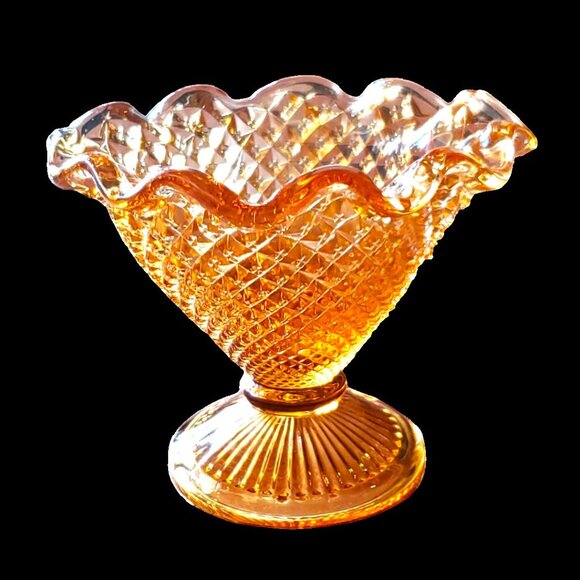 Westmoreland English Hobnail Amber Ruffled Compote/Candy Dish - Mid Century - Picture 2 of 7